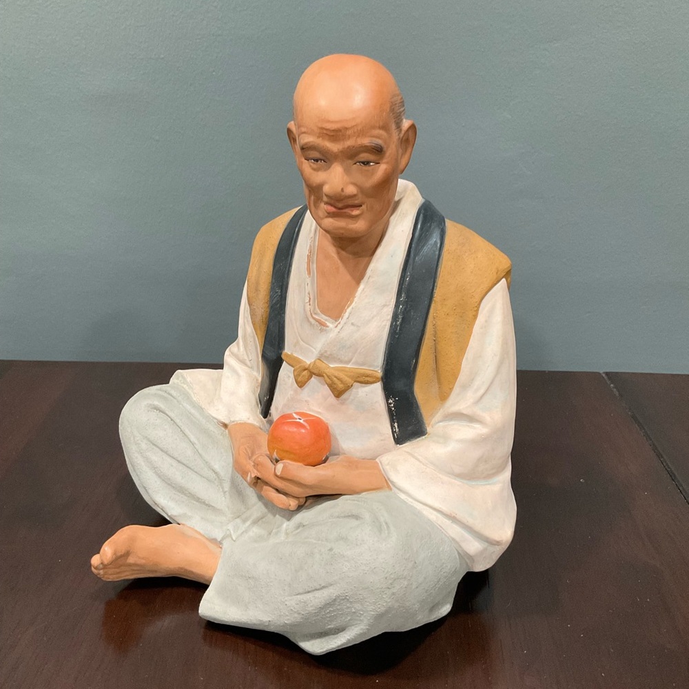 POTTERY MAN SITTING IN MEDITATION WITH PERSIMMON MADE IN‎ JAPAN